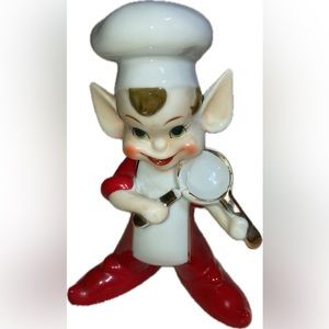 VTG LARGE PIXIE ELF, KITCHEN COOK PORCELAIN FIGURINE -JAPAN KITSCH